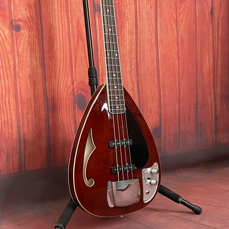 4 Strings Brown Electric Bass Semi-Hollow Body Drop Shape Rosewood Fretboard 21F