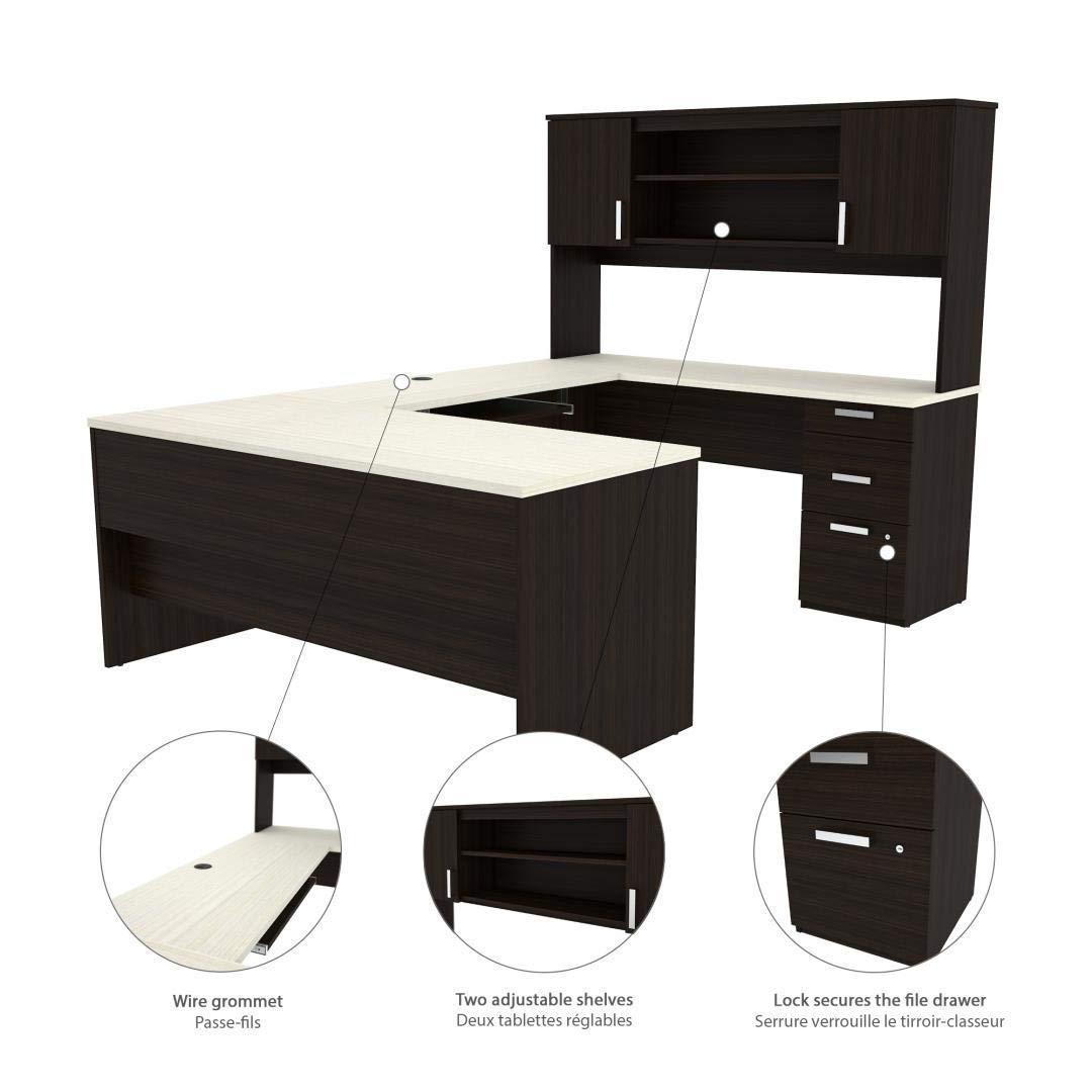 Bestar Ridgeley U-Shaped Executive Desk with Pedestal and Hutch