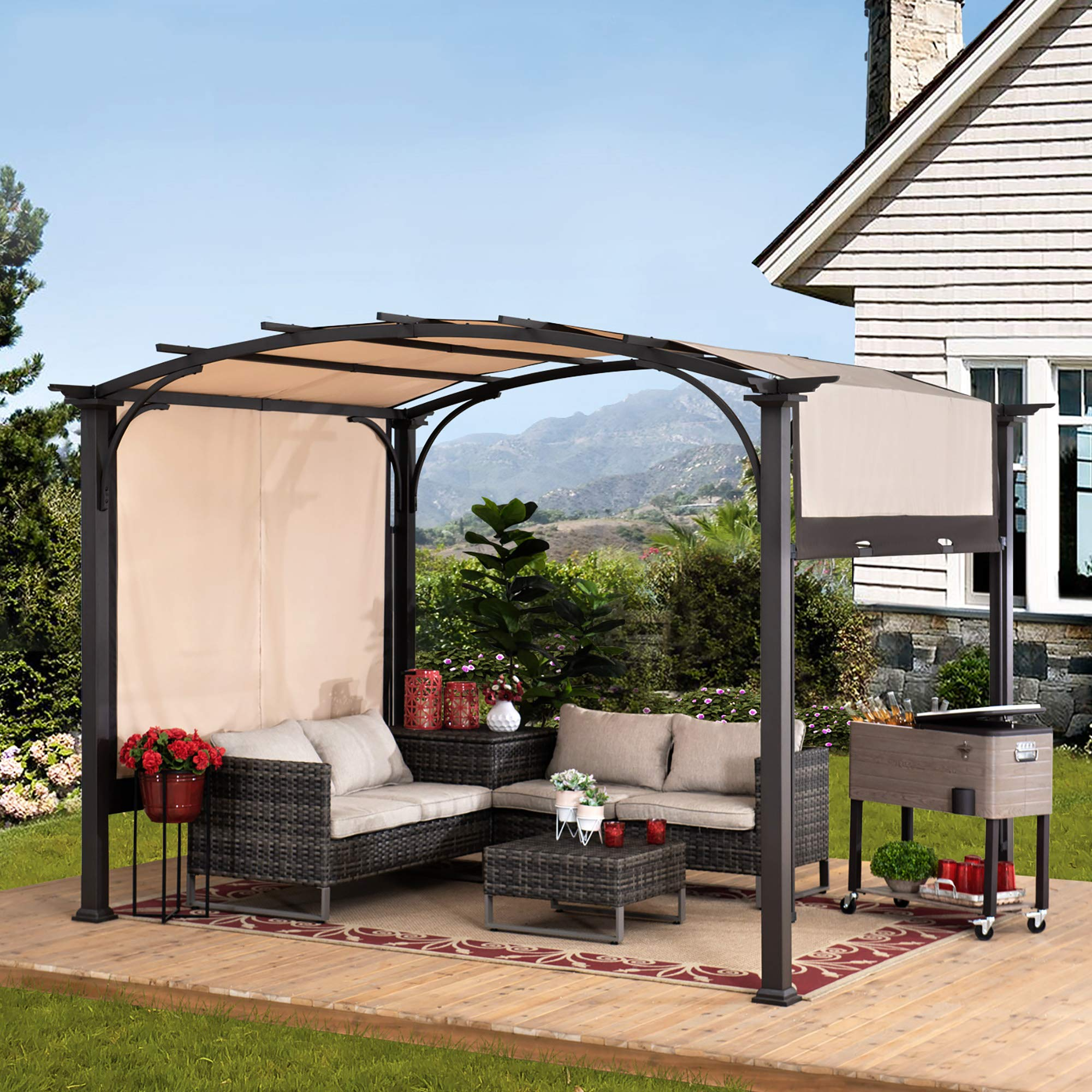 9.5x11 Steel Arched Pergola with 2-Tone Adjustable Shade