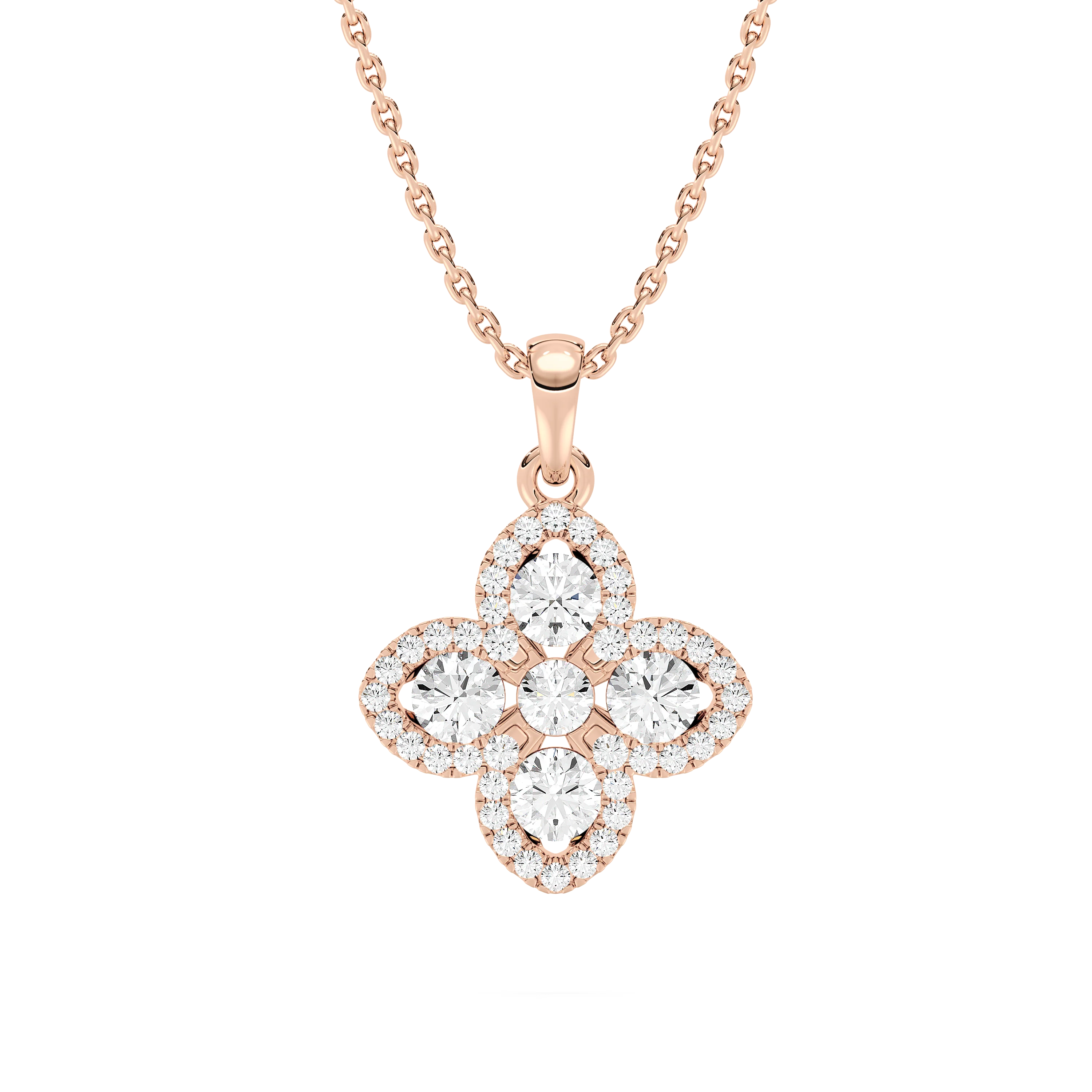 3/4 ctw Round Lab Grown Diamond Clover Pendant  - 18 Inches