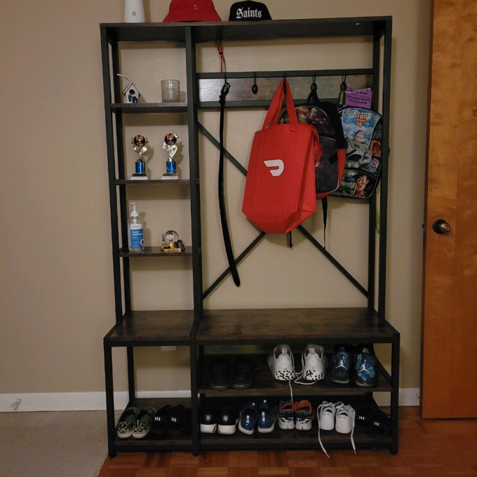 Emelyne 47.2'' Wide Iron Hall Tree with Bench and Shoe Storage