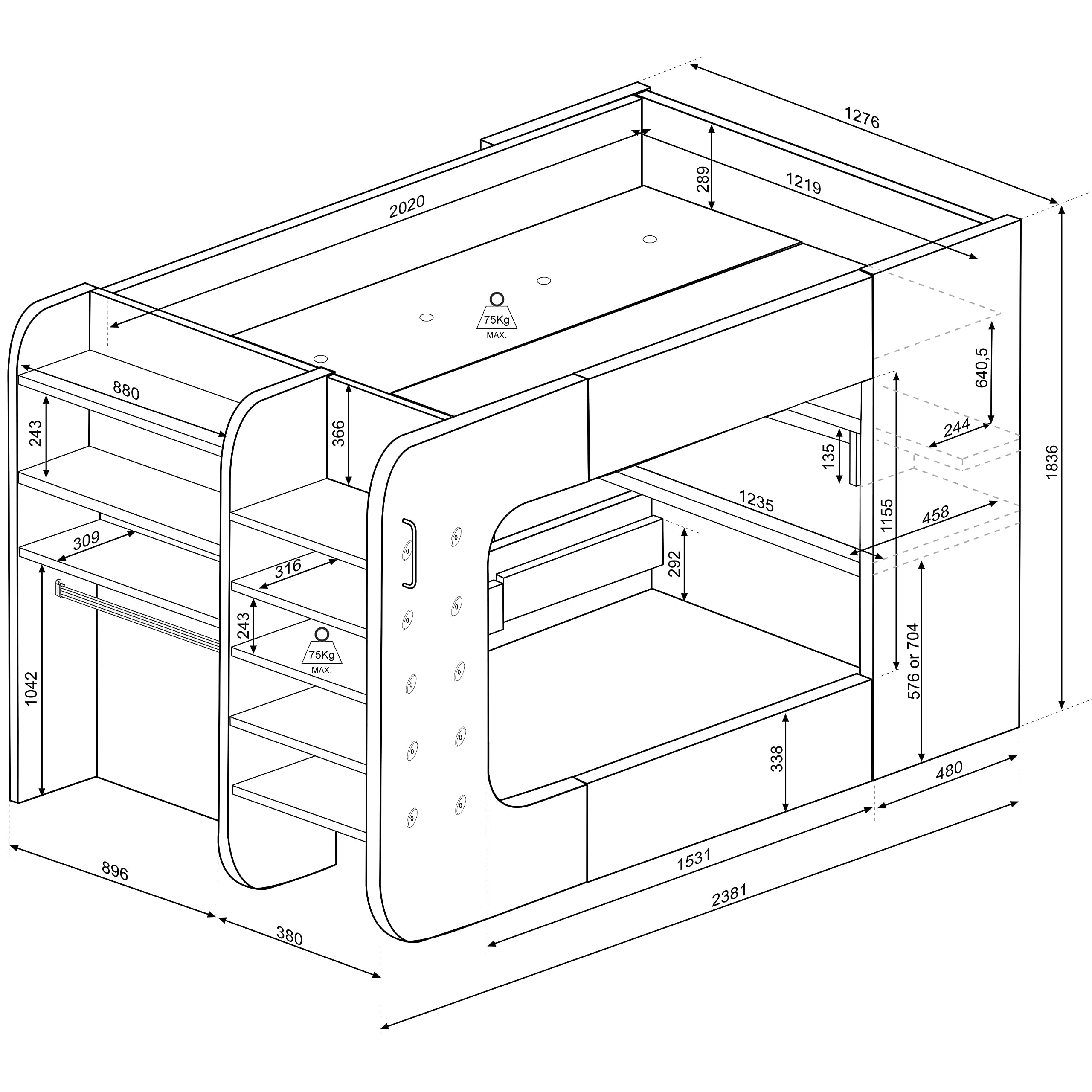 PodBed High Sleeper Gaming Bed with Sofa Bed