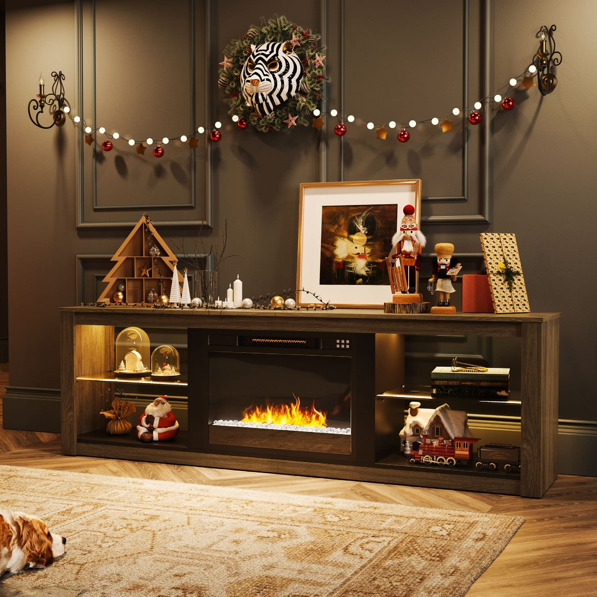 Fireplace TV Stand for 75 inch TV with 23 inch Electric Fireplace