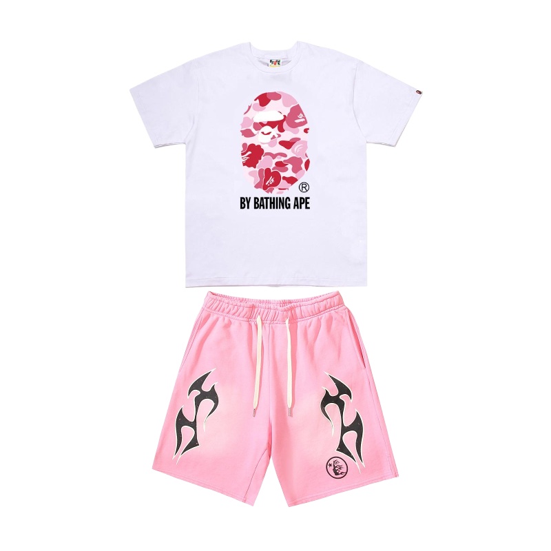 BAPE T-Shirt 170# + Hellstar Flame Shorts Pink