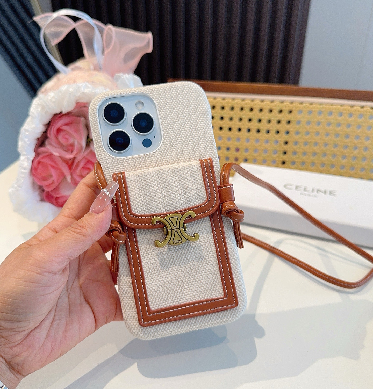 Celine Triomphe Monogram Card Slot Crossbody Phone Case