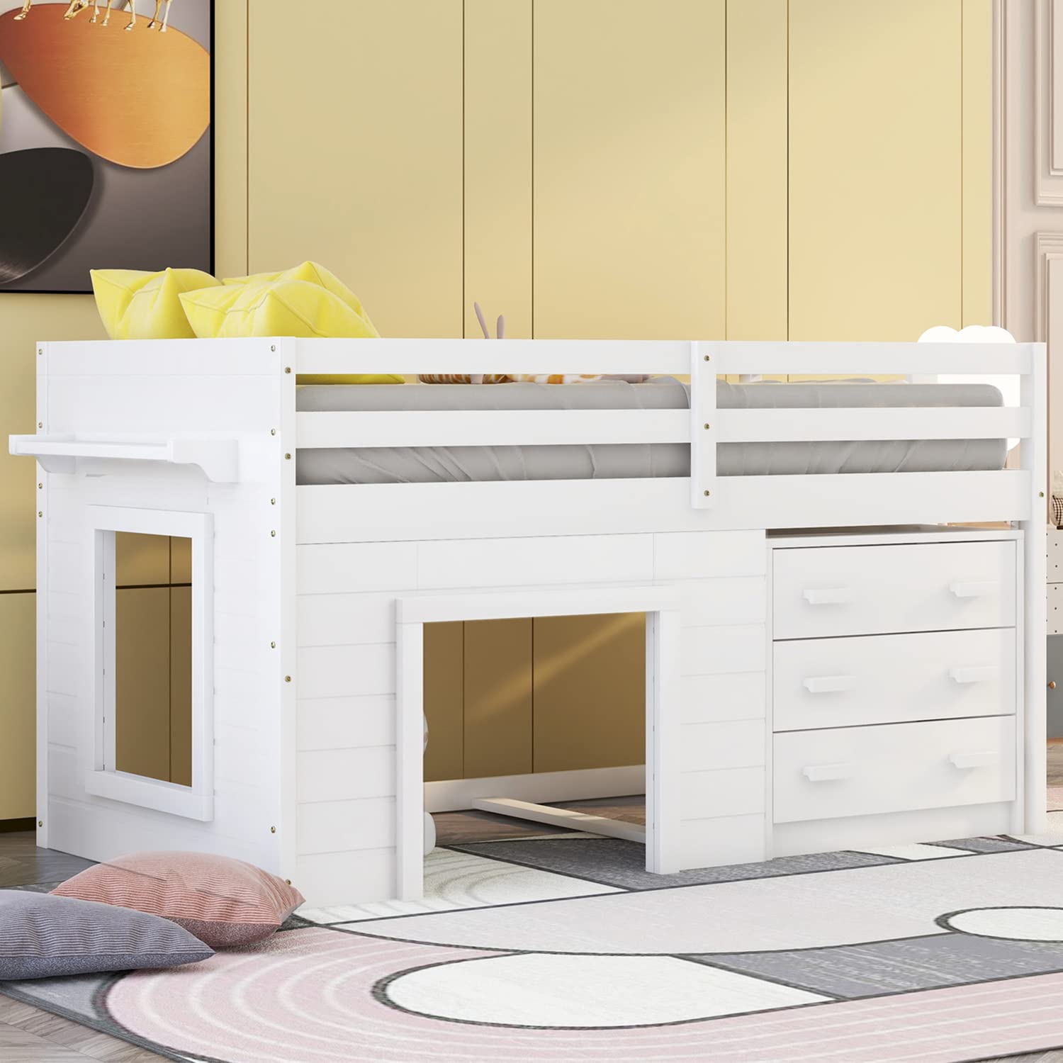 Bellemave Low Loft Beds with 3 Drawers Twin Loft Bed Frame with