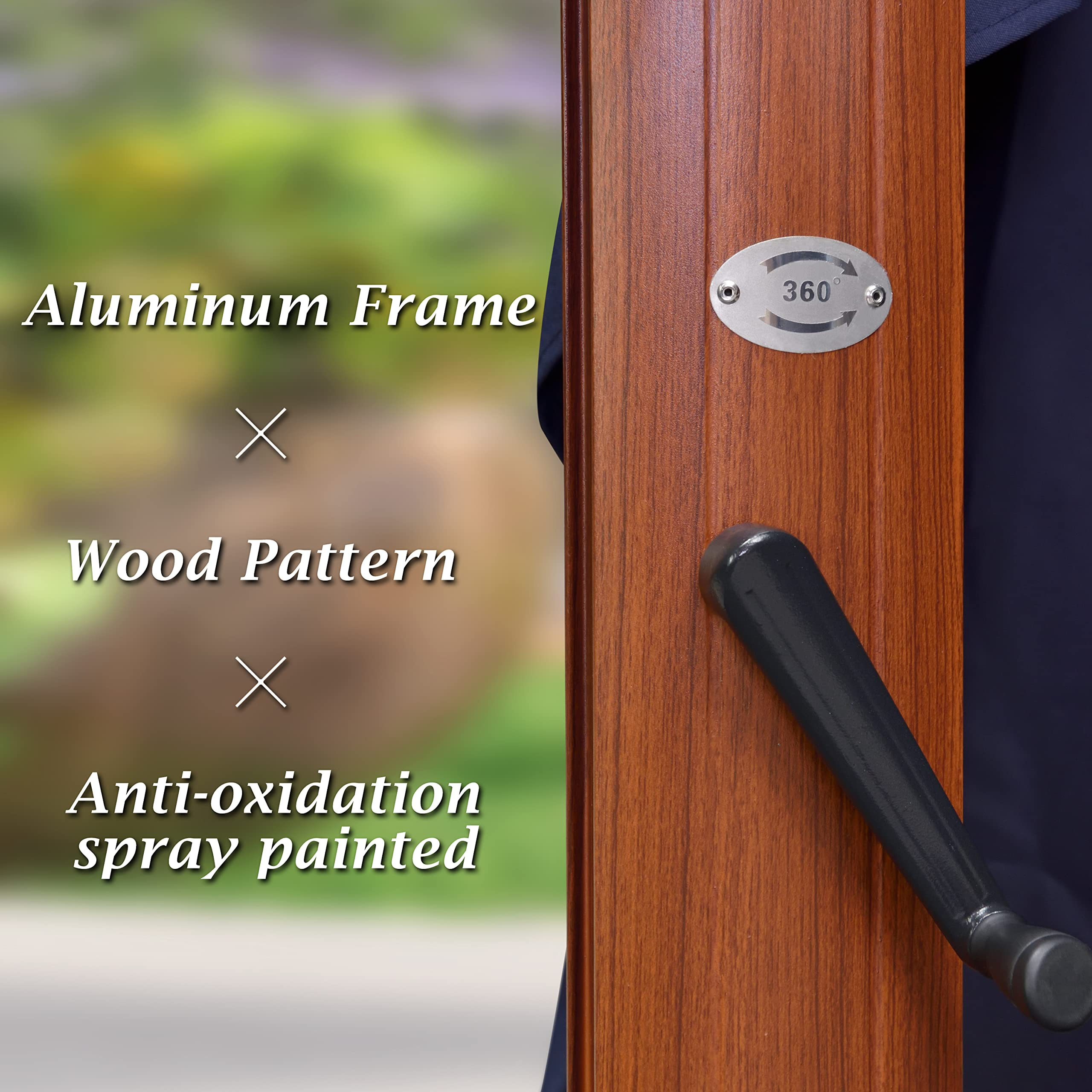 Double Top Deluxe Sunbrella Wood Pattern Round Patio Umbrella