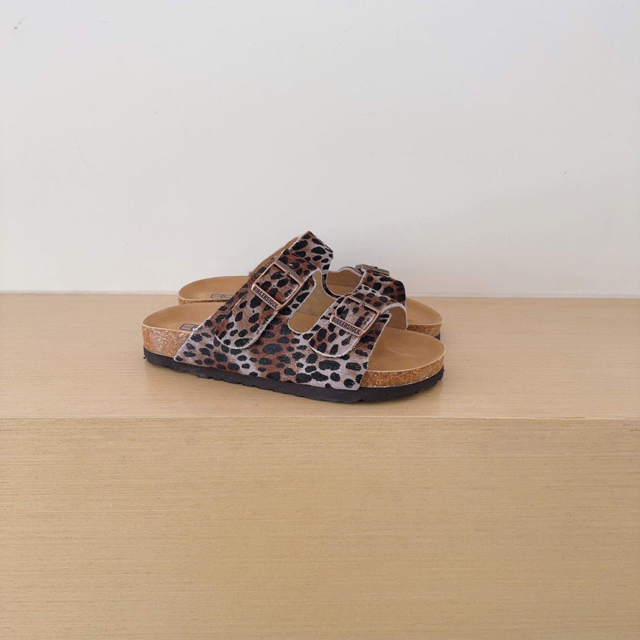 Leopard Print Birken-Style Two-Strap Sandals