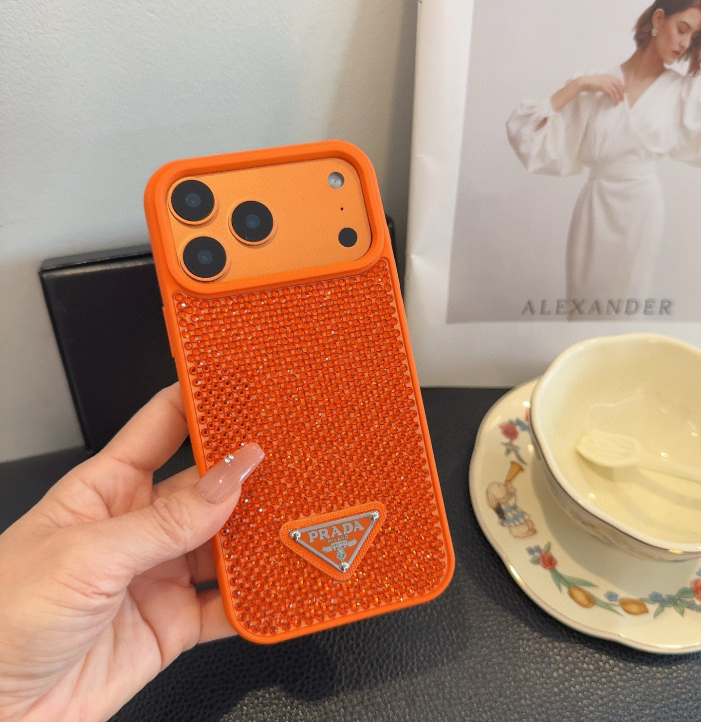 Prada Style Bling Diamond Phone Case with Triangular Logo