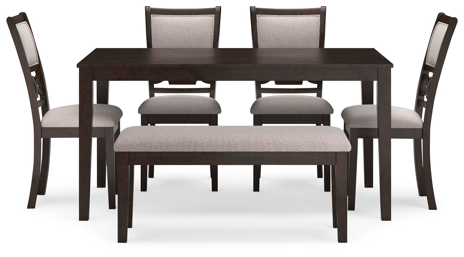 Wrenning / Langwest / Erinberg Dining Table, 4 Chairs and Bench (Set of 6)