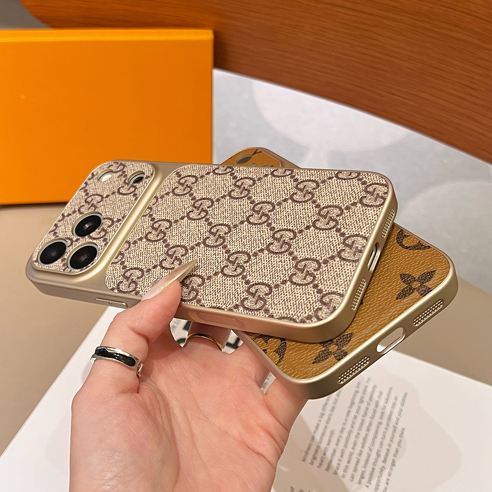 LV & Gucci Classic Monogram Electroplated Frame Luxury Leather Phone Case