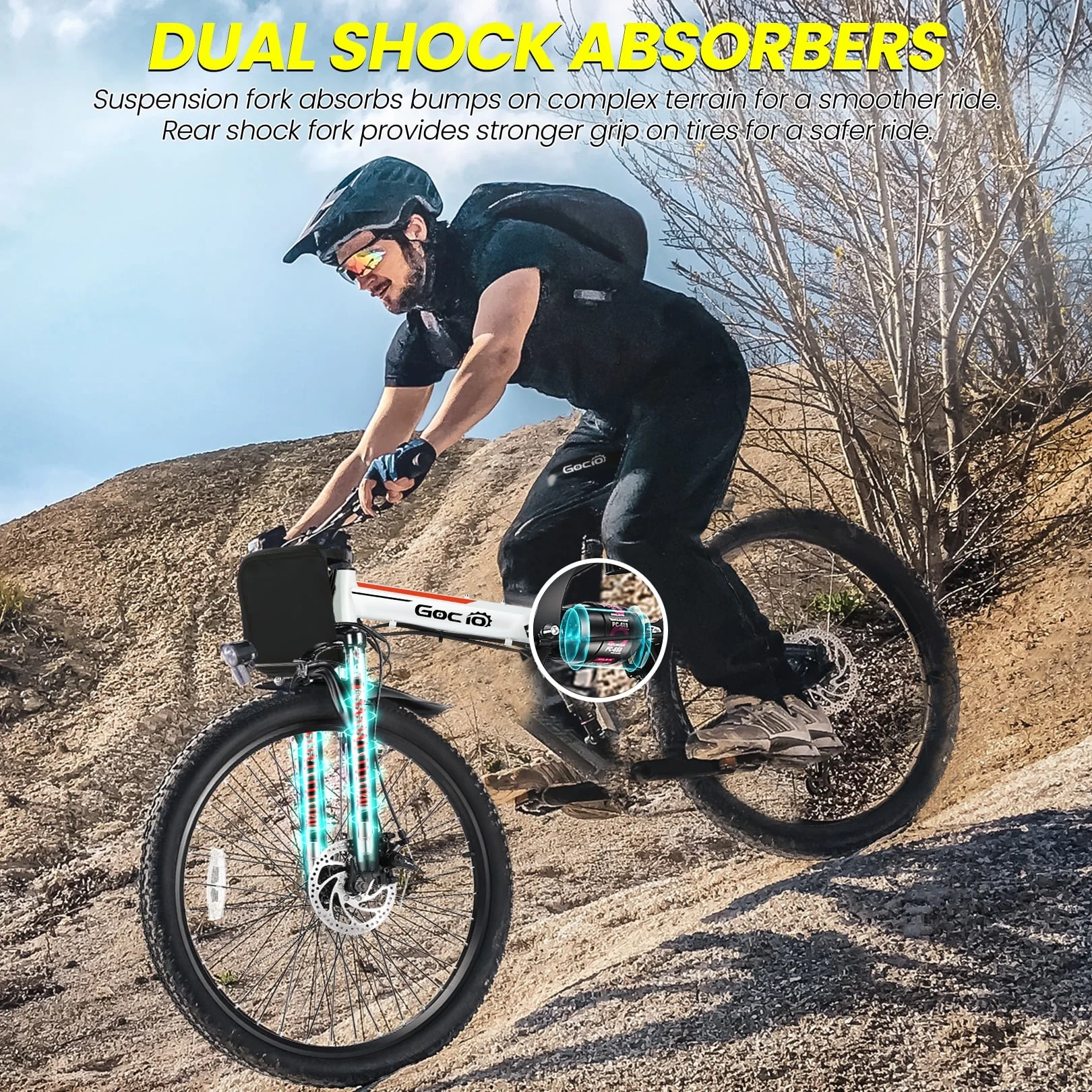 Gocio 26in Folding Electric Mountain Bike, 500W, Full Suspension