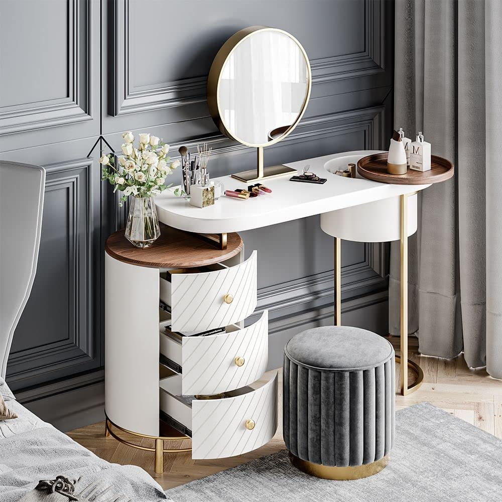 Modern Makeup Vanity Table with LED Lighted Mirror