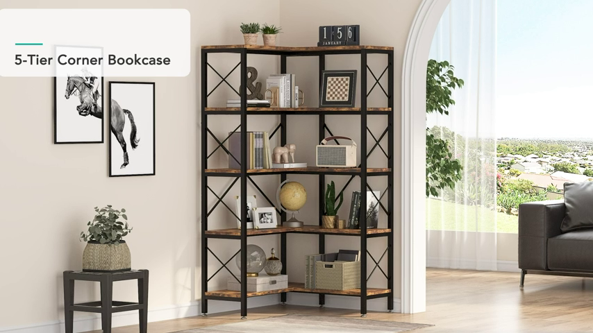 5-Shelf Corner Bookshelf