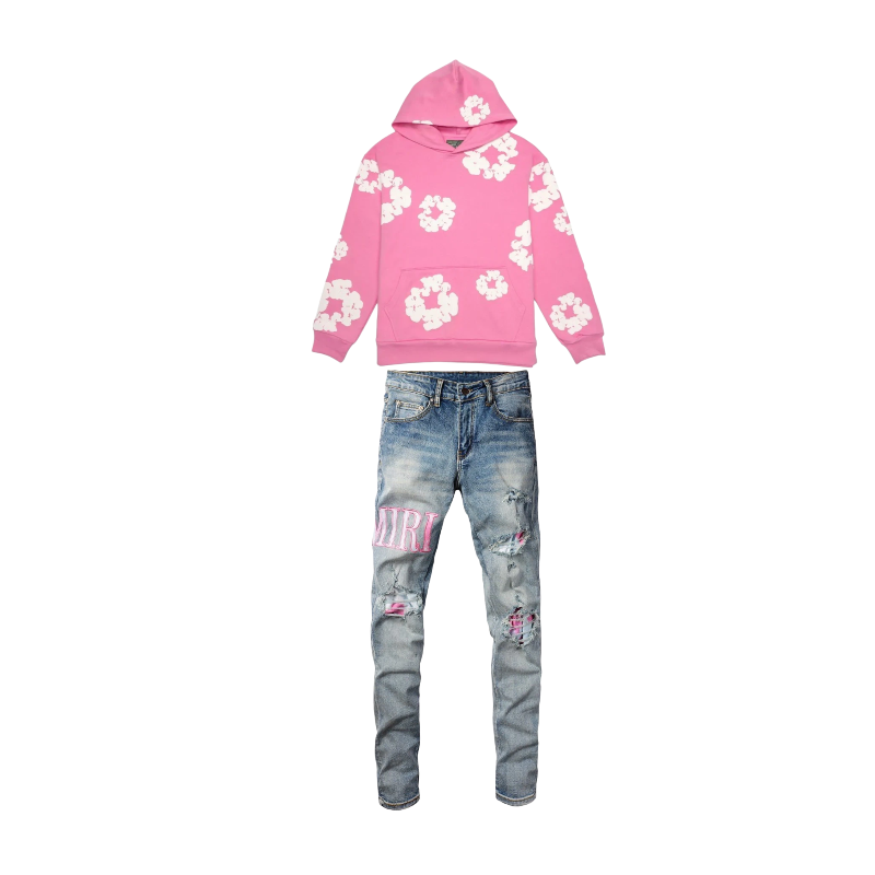 Denim Tears Cotton Wreath Sweatshirt Hoodie Pink + Amiri Jeans 5901