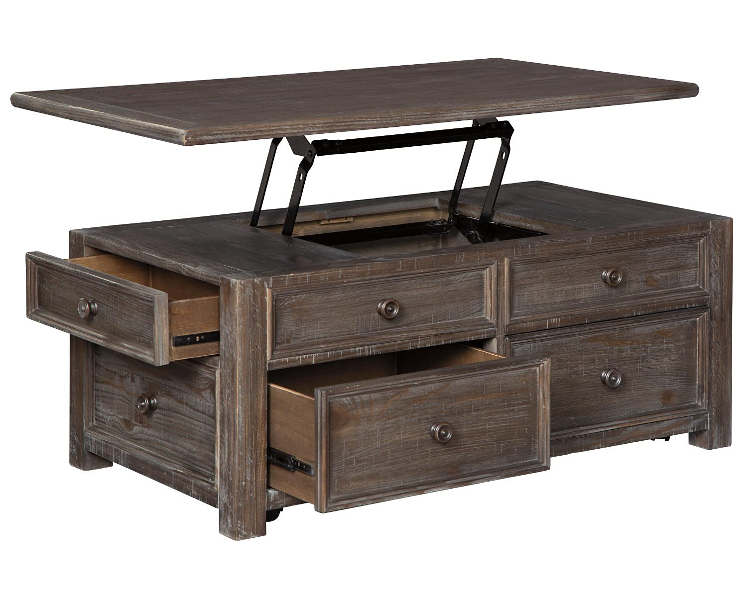 Rustic Rectangular Lift Top Coffee Table with 4 Storage Drawers