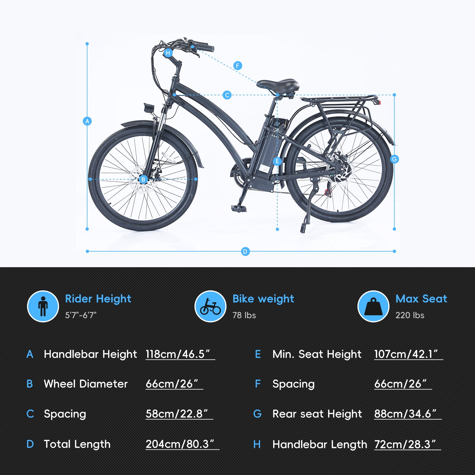 26in Fat Tire Electric Bike, 750W Peak, 48V 13Ah