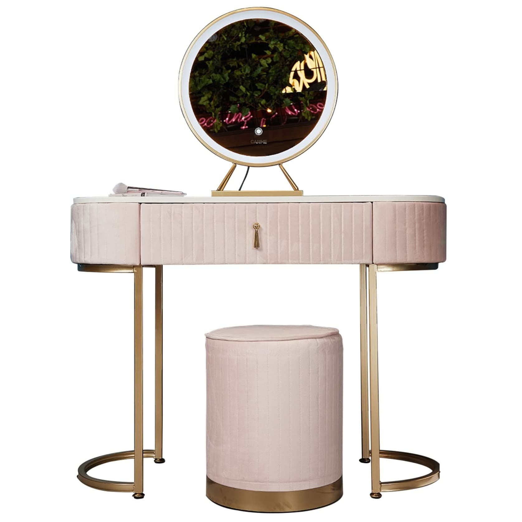 Velvet Dressing Table with LED Light Mirror Touch Sensor