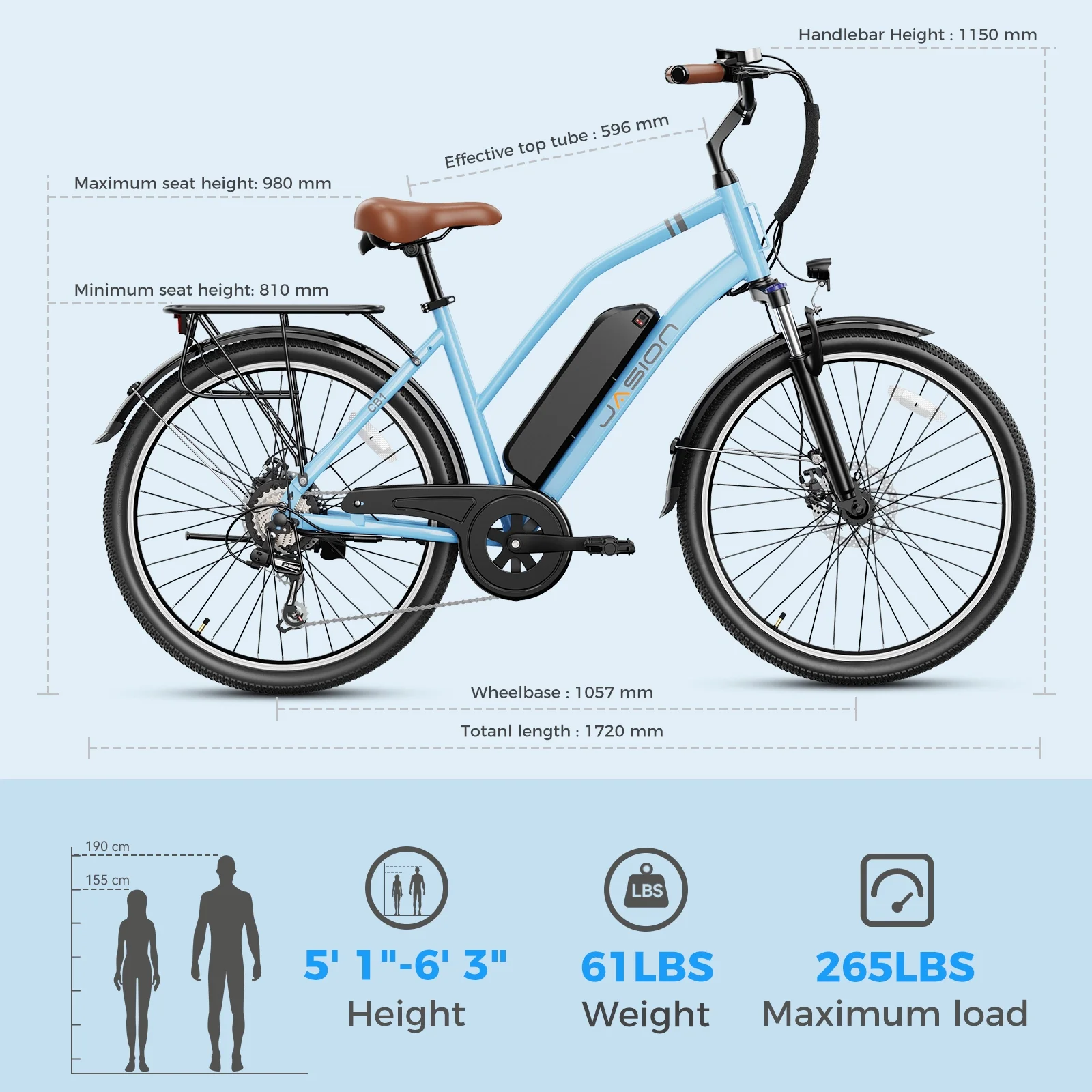 Jasion CB1 26in Electric Cruiser Bike, 500W, 450Wh