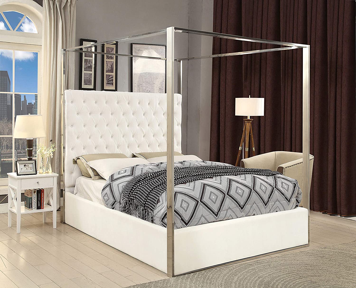Contemporary Velvet Upholstered Bed with Deep Detailed Tufting