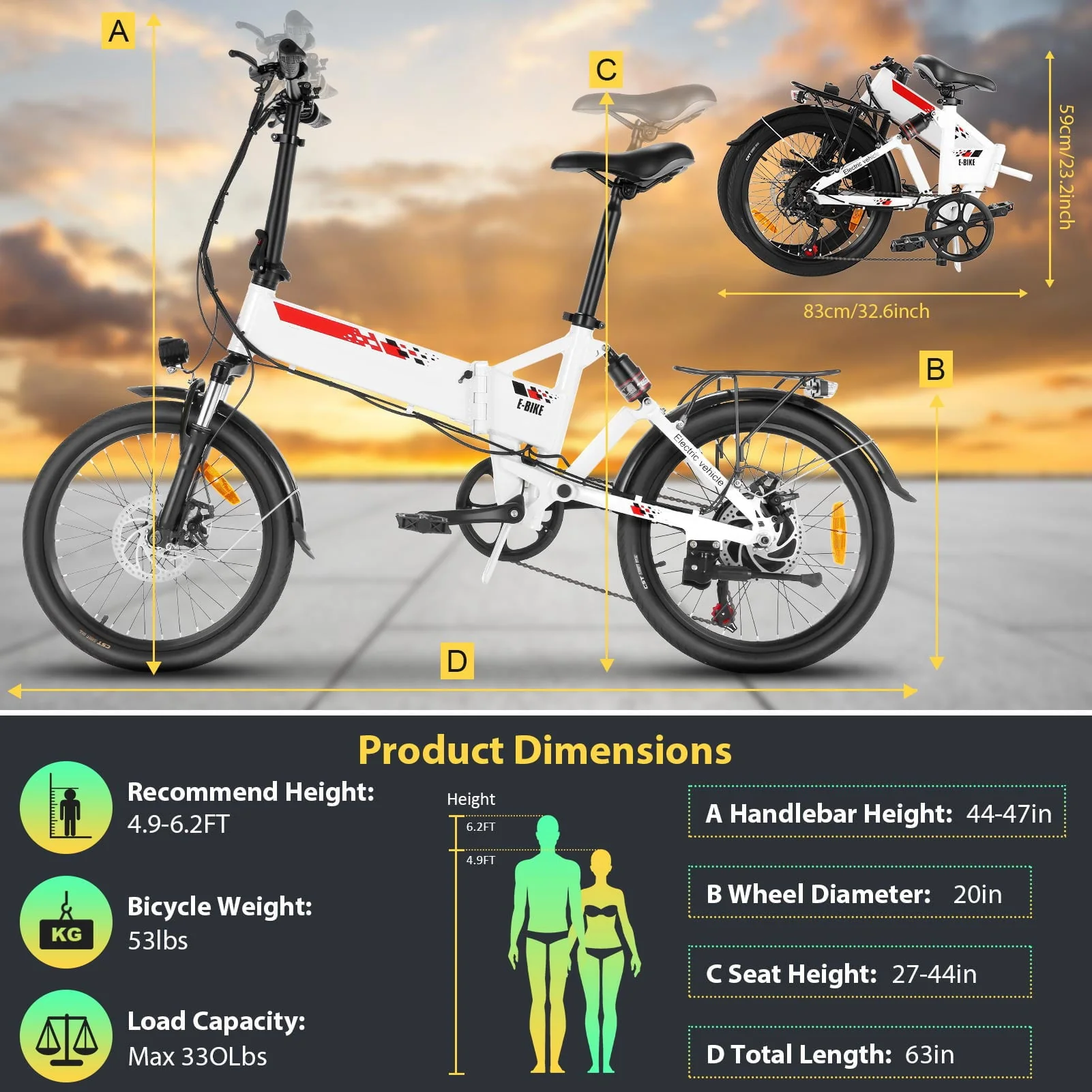 Gocio 20in Folding Electric Commuter Bike, 500W, 48V 7.8Ah