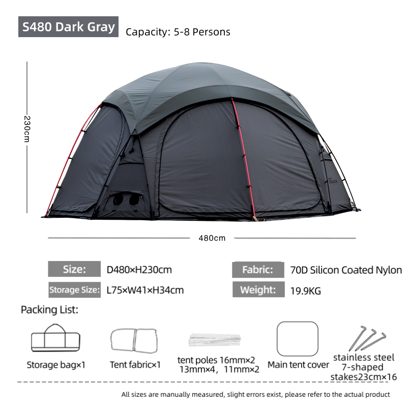 BLACK DRAGON S480 Cotton Canvas Tent Spherical Dome, Large Space, Windproof and Rainproof