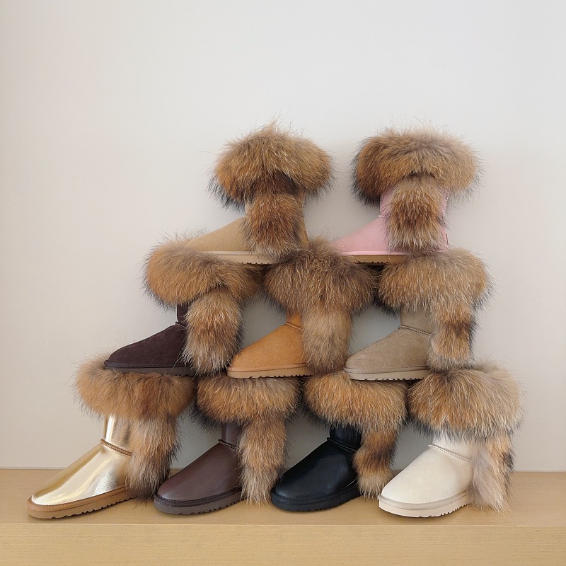 5825 Genuine Fur Trim Mid-Calf Boots