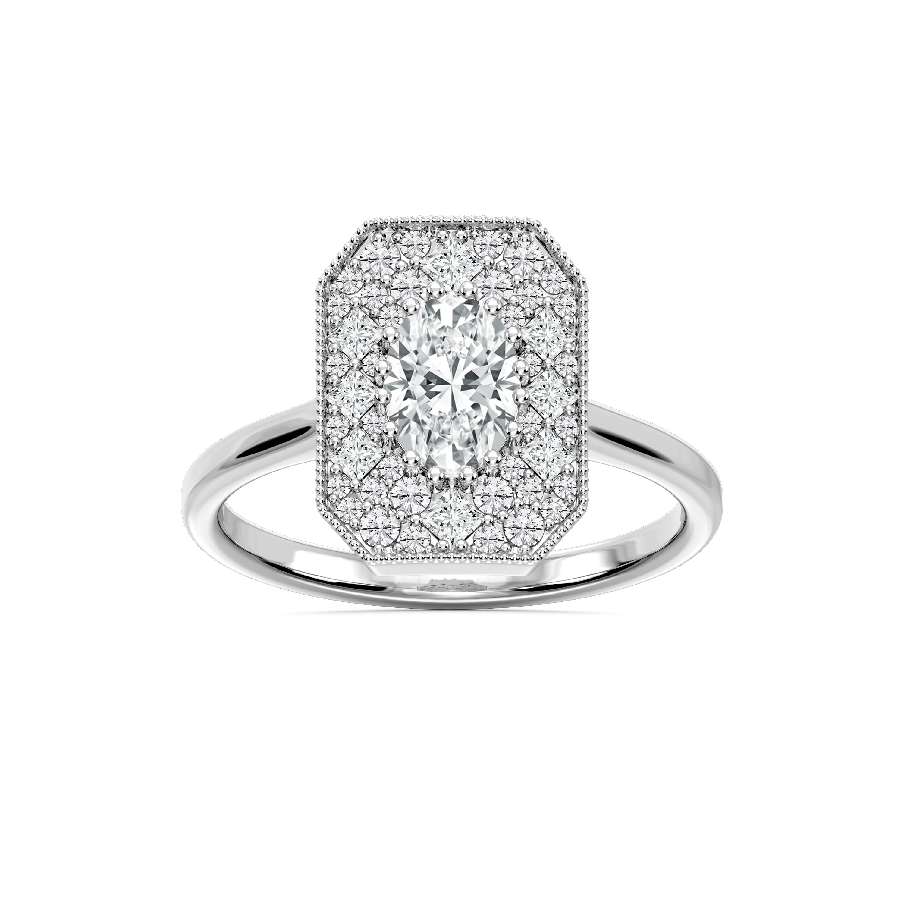 Lucia 1 ⅕ ctw Oval, Round, and Princess Lab Grown Diamond Multi Shape Halo Vintage Promise Ring