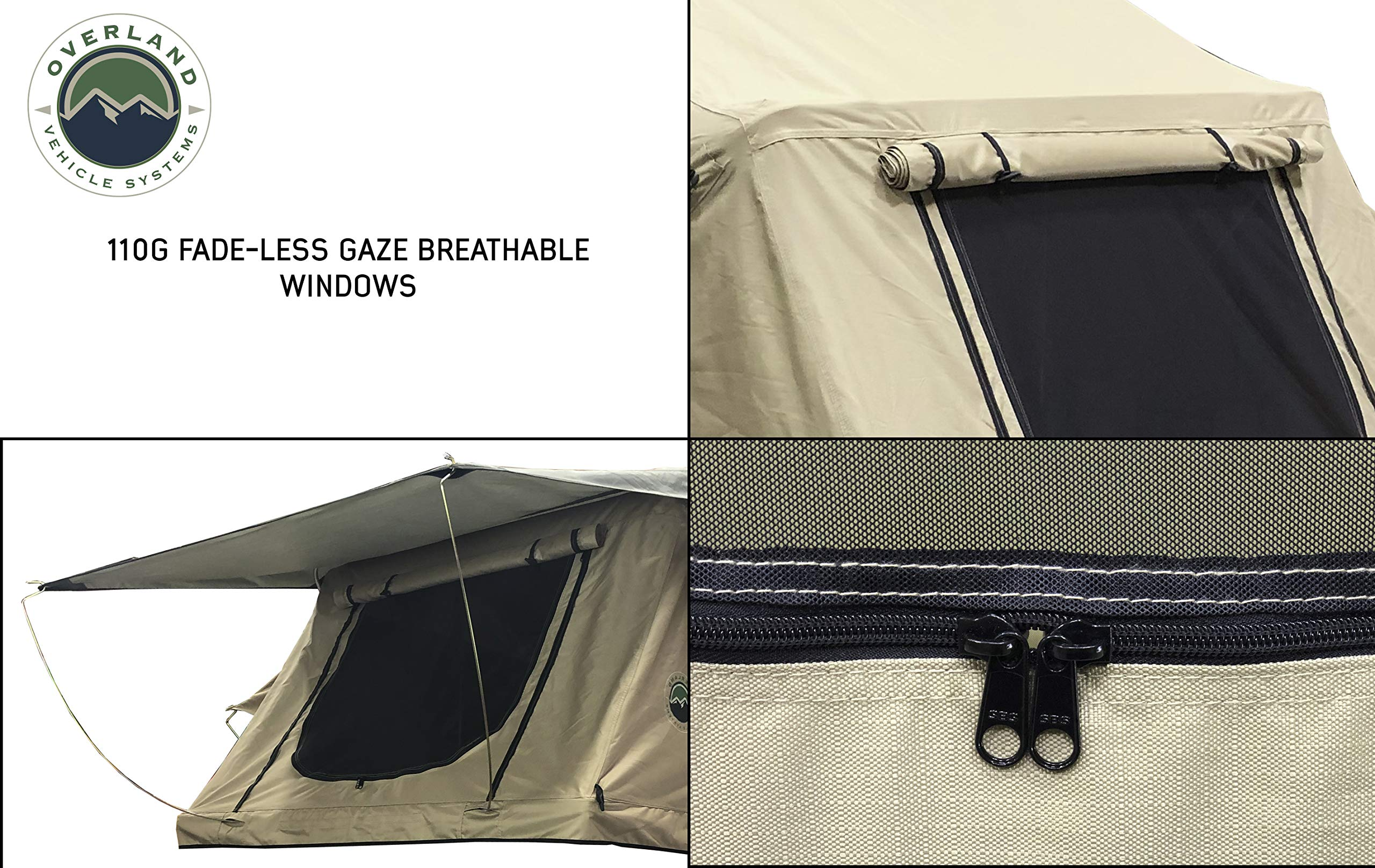 3 Person Roof Top Tent with Rain Fly Tan Base & Green Rainfly