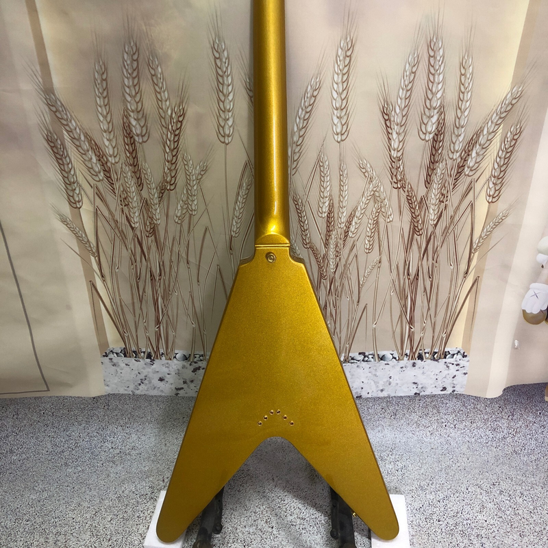 Badaxx Flying V Electric Guitar Gold Top Gold Warehard Solid Mahogany 22 Frets