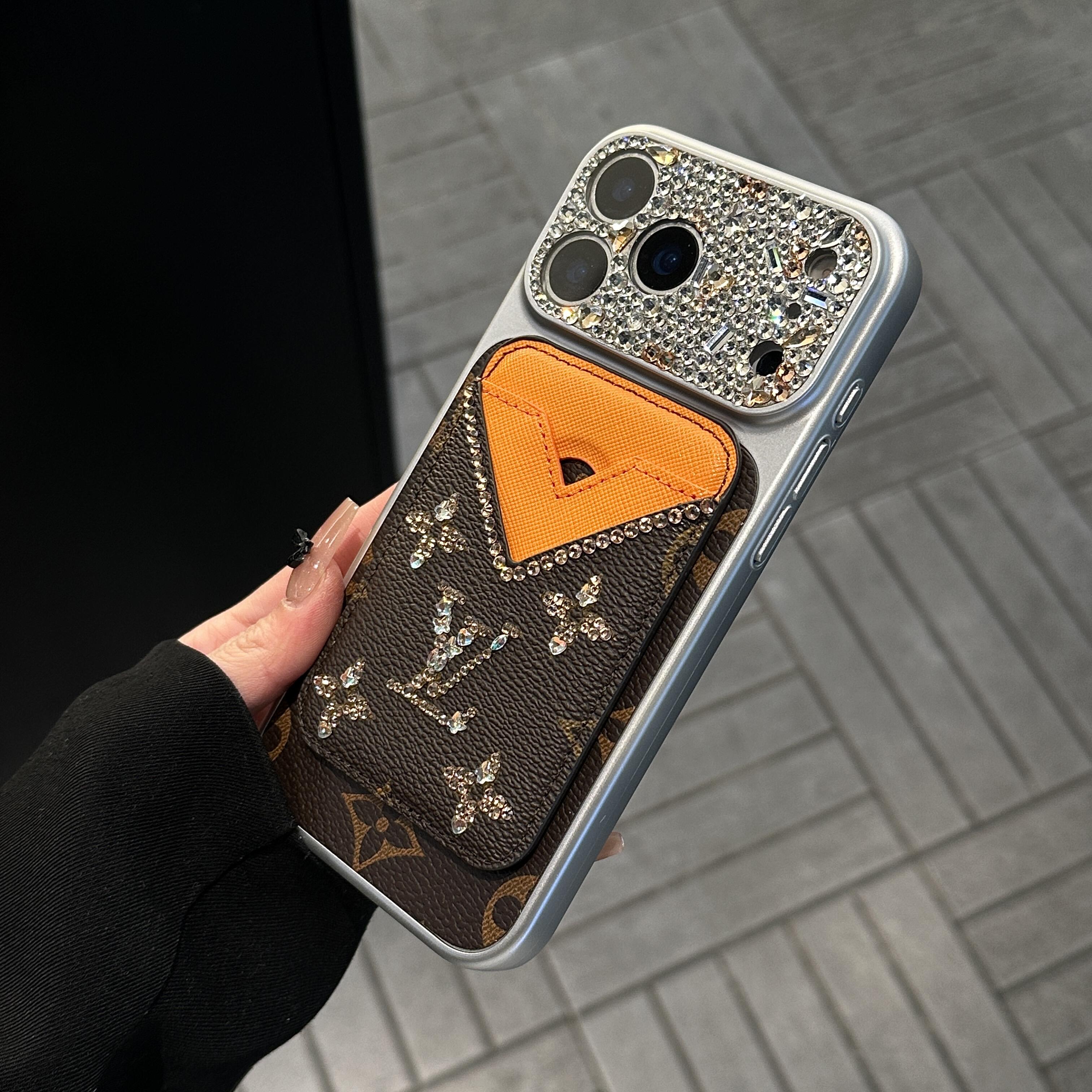LV Monogram Bling Diamond Camera Card Holder Luxury Phone Case