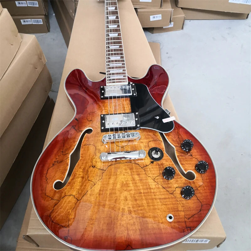 Top Firefly Hollow 6-string Electric Guitar, Tree Hole Pattern Flame Maple Veneer