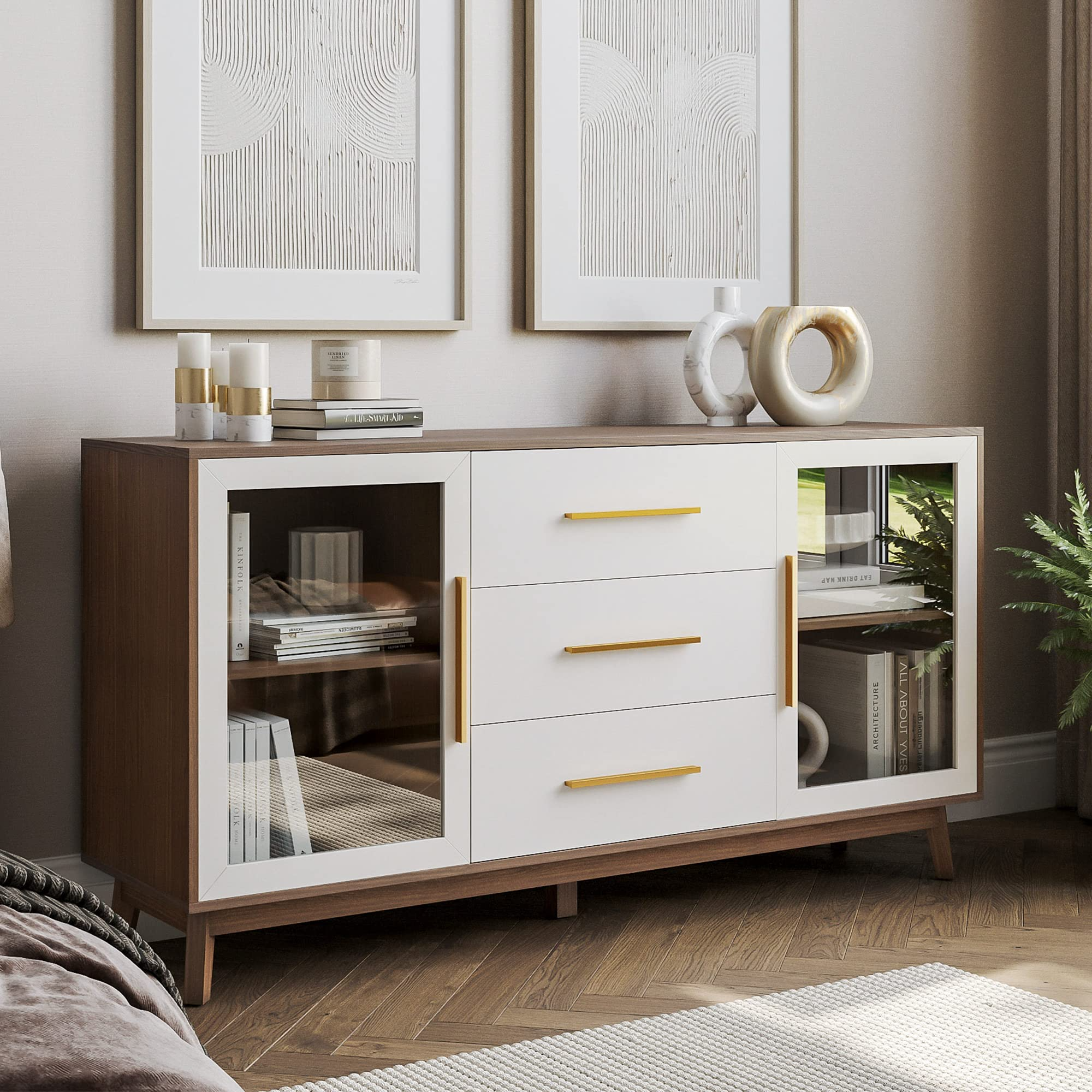 Sideboard Buffet Cabinet with 3 Drawers & 2 Doors