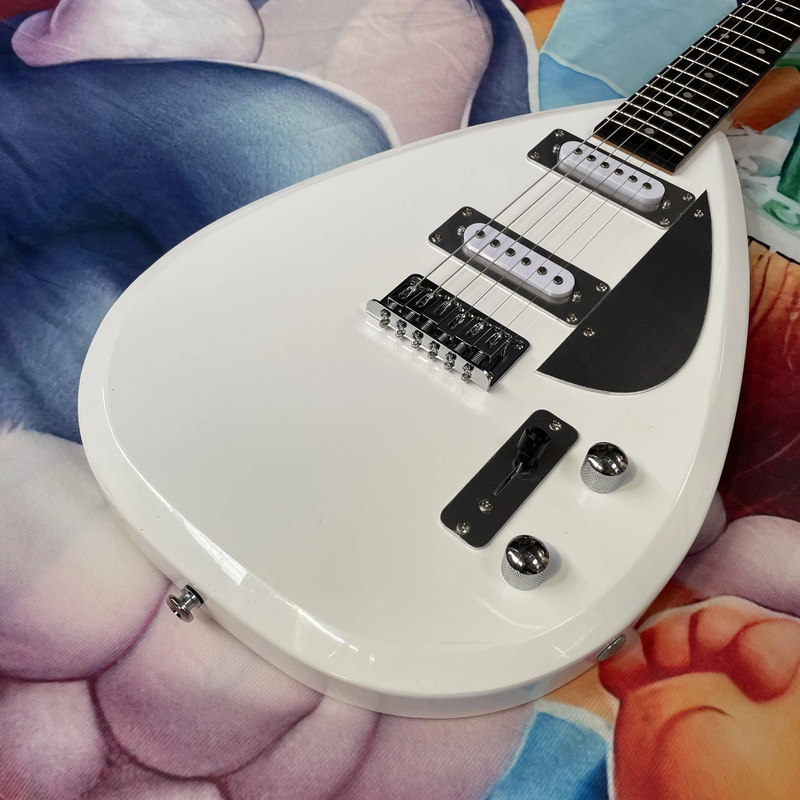 White 6-String Electric Guitar with Metal Pickguard, White Hardware, Rosewood