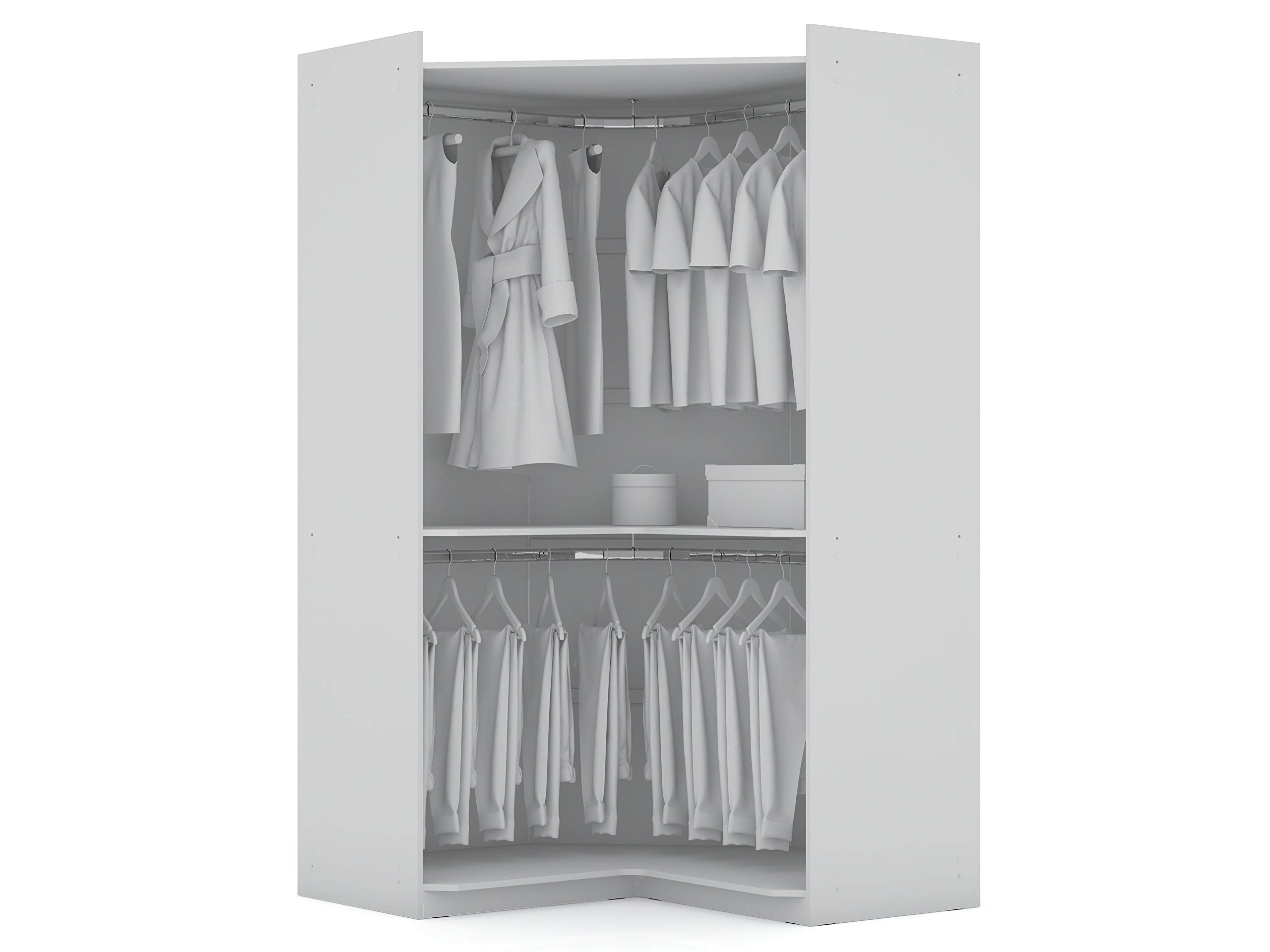 Ultra Modern 2 Door Open Corner Bedroom Closet with Hanging Rods