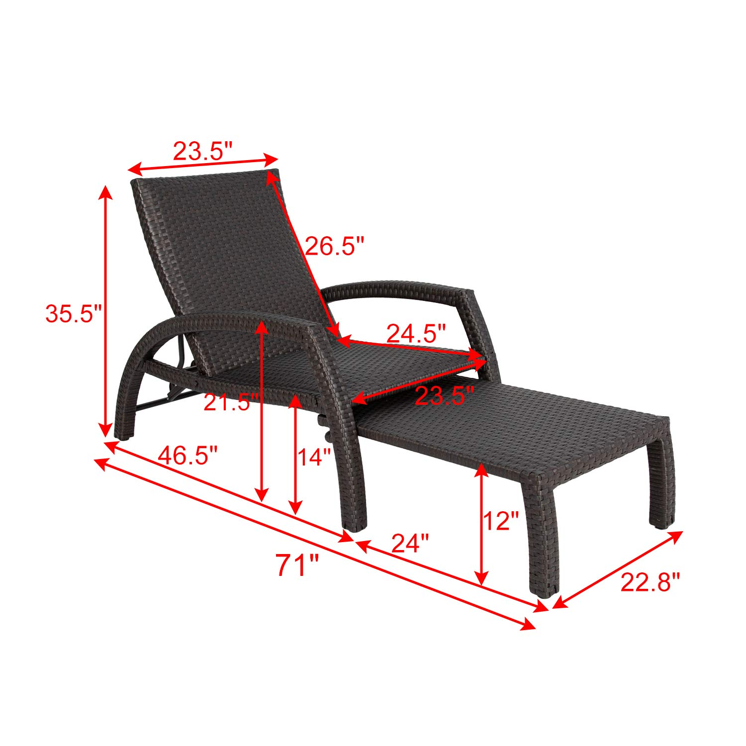 Outdoor Wicker Convertible Chaise Lounge Patio Woven Padded