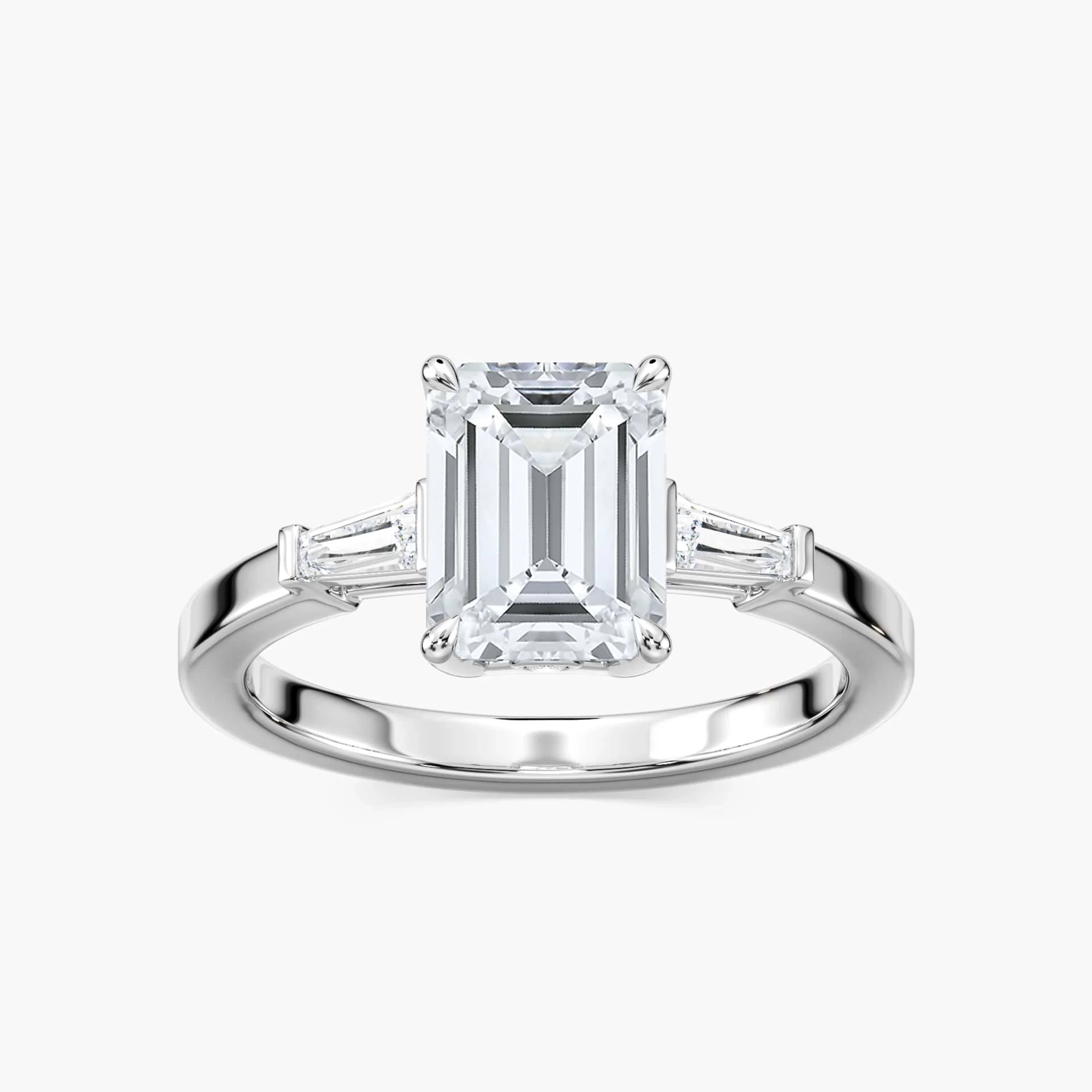 Devon Emerald Lab Grown Diamond Baguette Sides Three Stone Engagement Ring