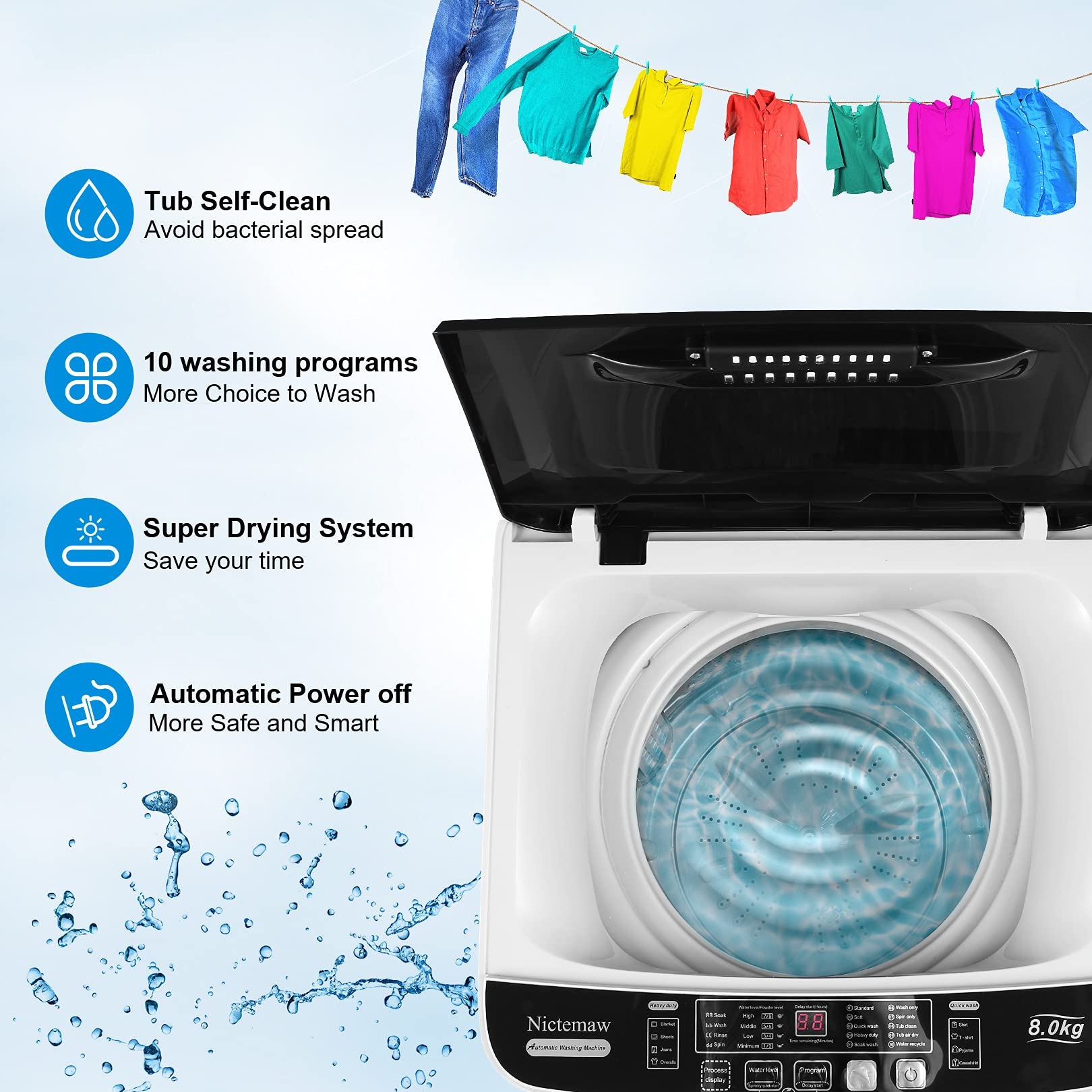 Portable Washer Nictemaw 17.8Lbs Capacity Full-Automatic Washer