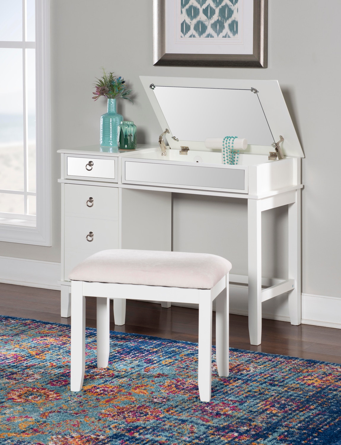 Linon Eva Flip-Top Vanity and Stool Set