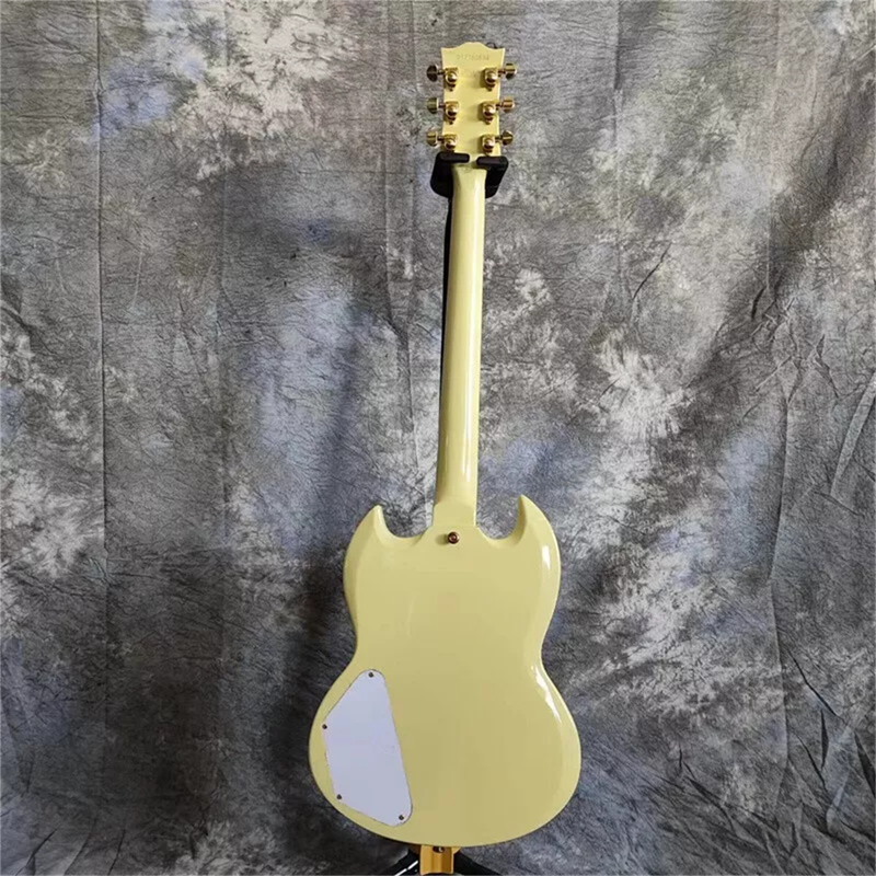 Cream 6 String SG Electric Guitar H-H-H Pickups Solid Body Gold Hardware