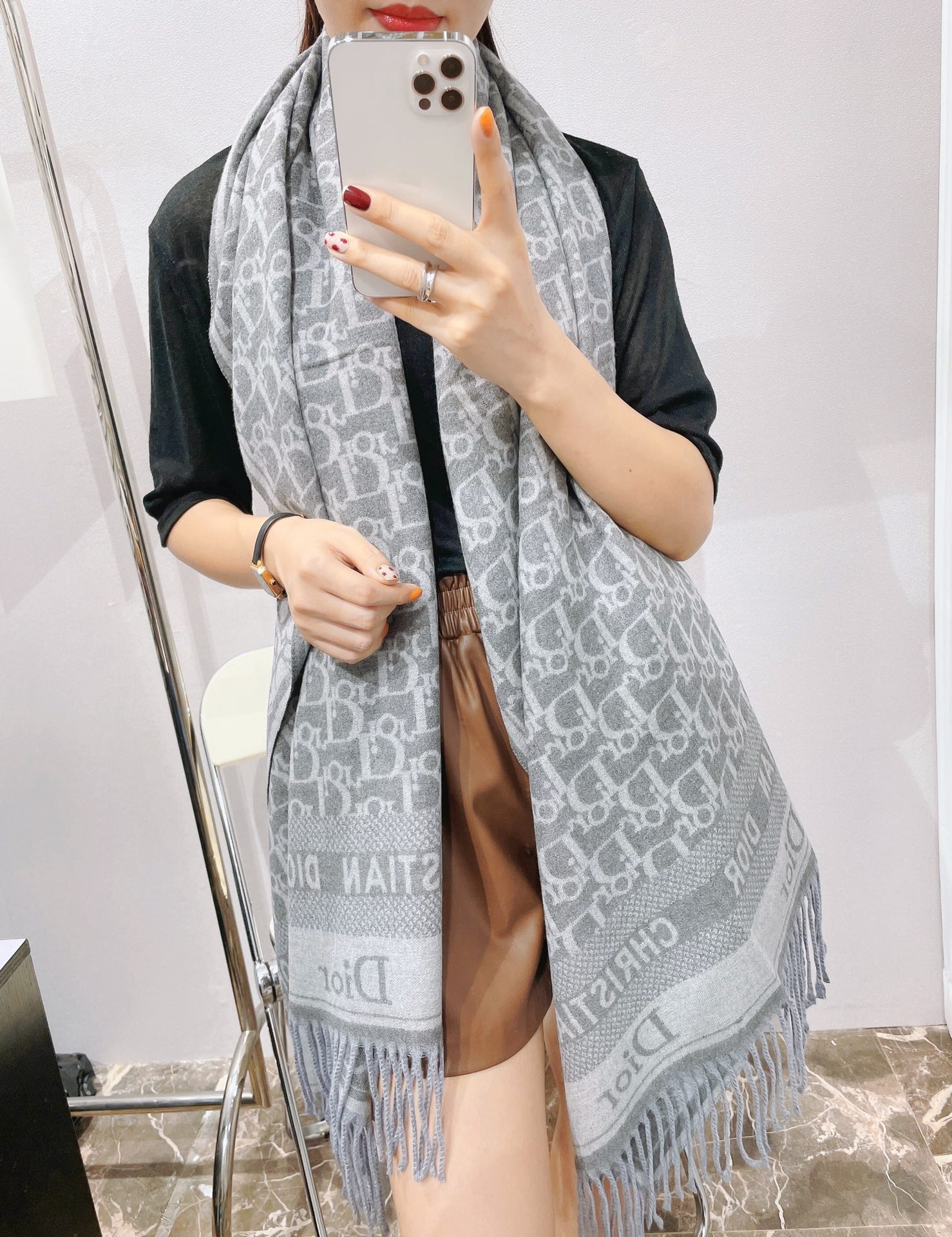 Dior Oblique Scarf Pink and Grey
