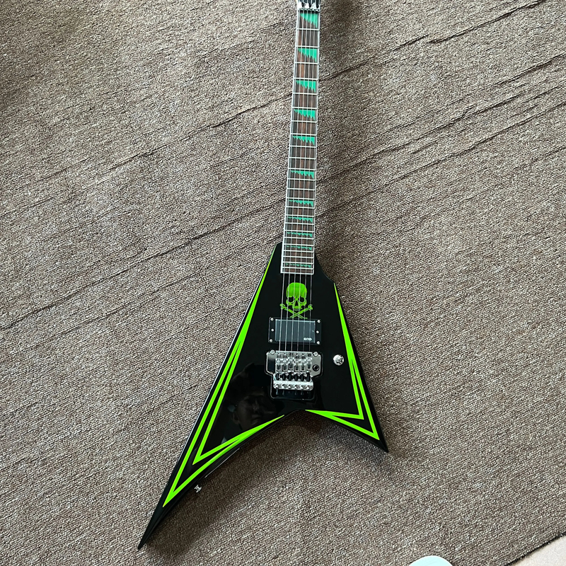 NEW ARRIVAL V Shape Electric Guitar Green Skull Print Alexi Laiho Rock Guitar
