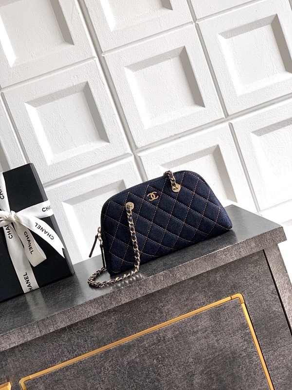 Chanel Denim Black Chain Clutch