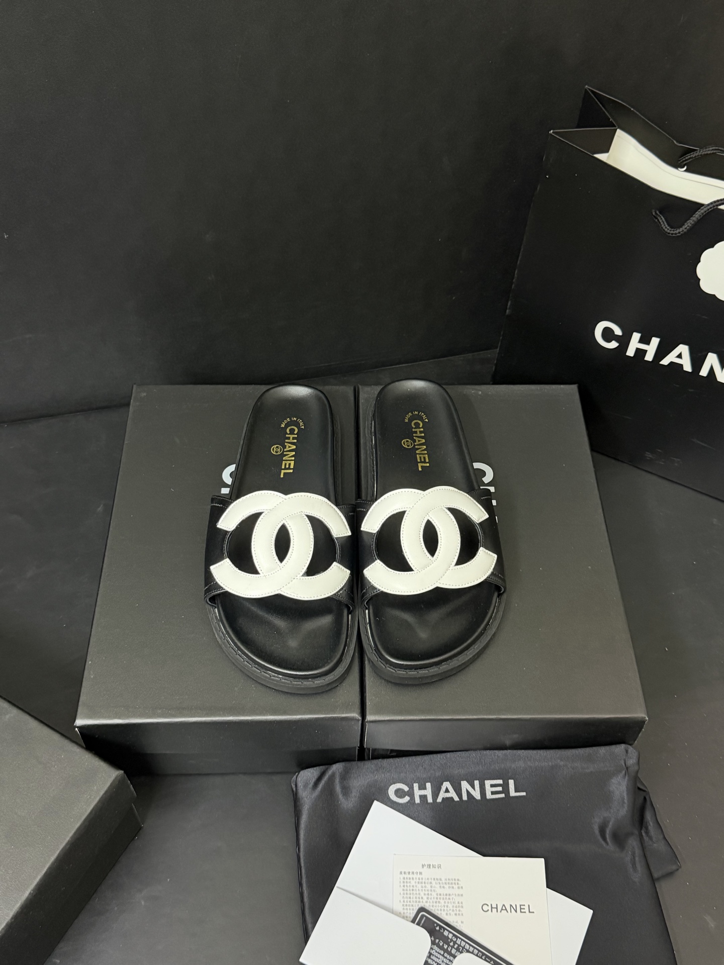Chanel Double-C Flat Slides - Black
