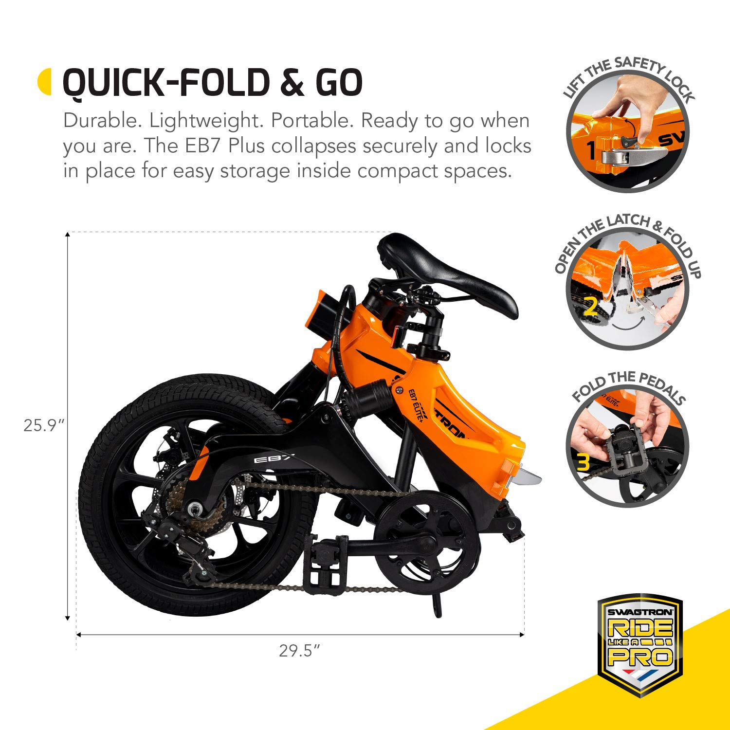 Swagcycle EB-7 Elite Plus Folding Electric Bike with Removable