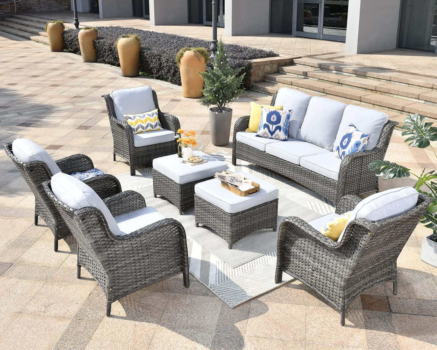 Outdoor Furniture Patio Furniture Set 7 Pcs All Weather Wicker