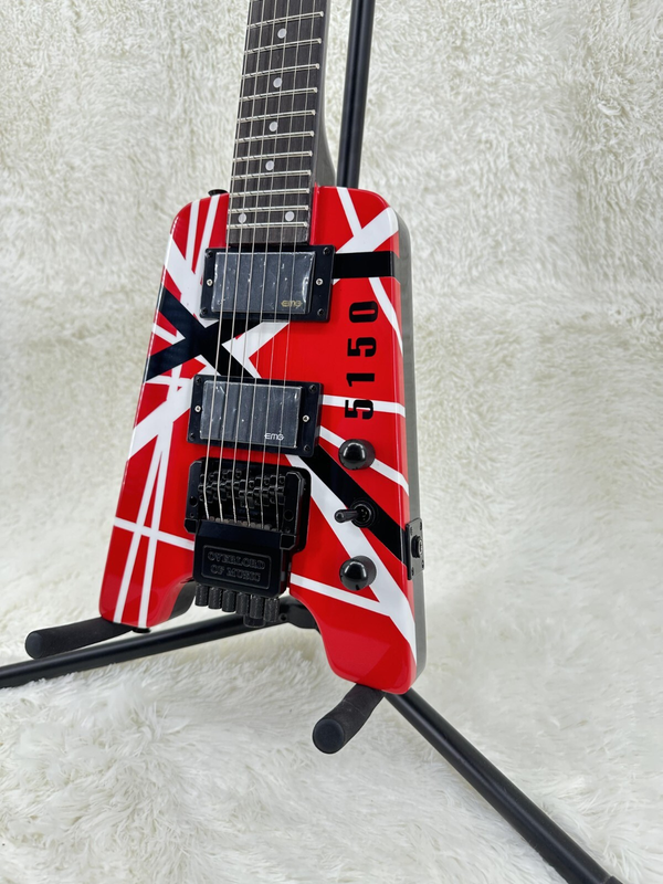 Red White Black Stripes Headless Electric Guitar Rosewood Fretboard