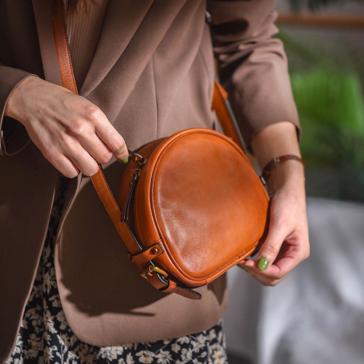 Round Leather Crossbody Bag