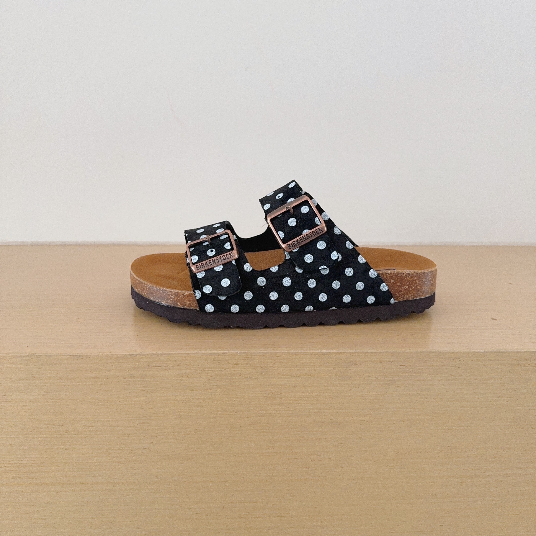 Polka Dot Birken-Style Two-Strap Sandals