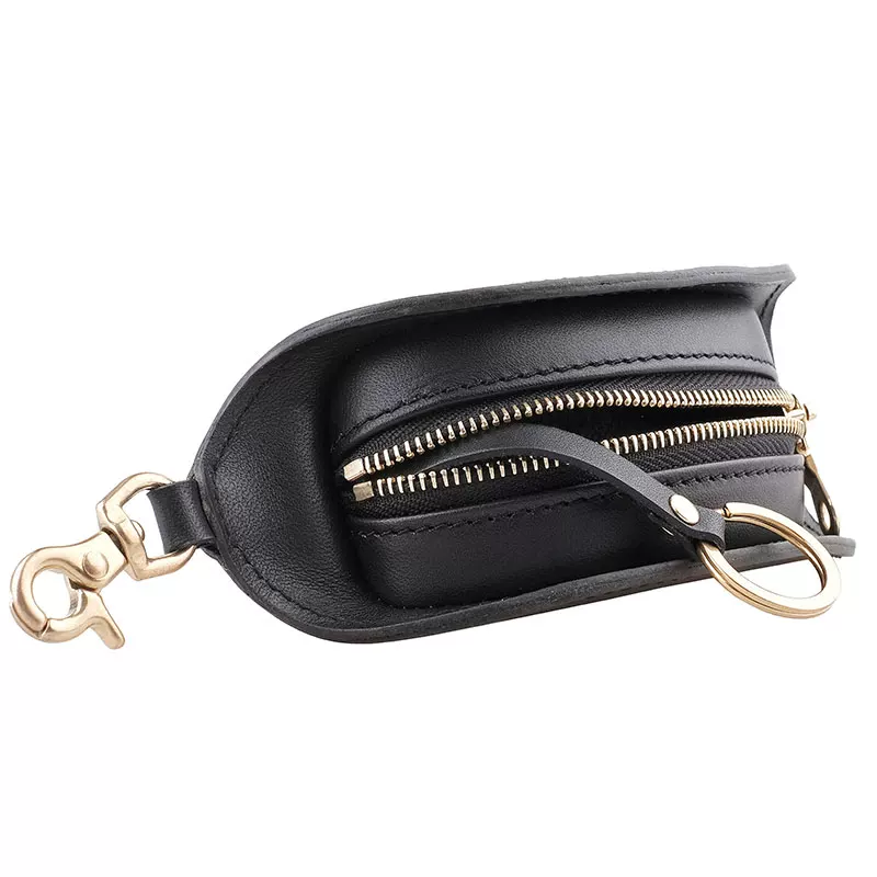 Genuine leather compact zipper key bag